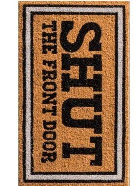 New Shut The Front Door Natural Coconut Fibre Coir Doormat Tan 15.7" x 27.6"